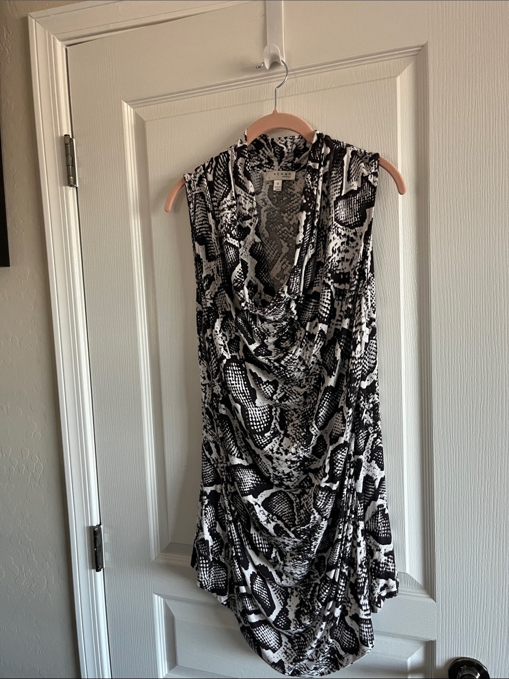 Kenar Black & White Snake-Print Sleeveless Draped Tunic